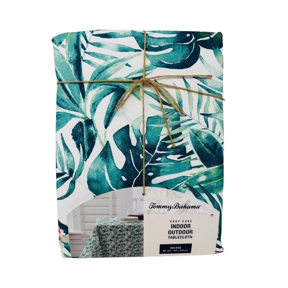 Tommy Bahama Tablecloth Tropical Leaves Flowers 60" x 84" Easy Care Indoor Outd - Picture 1 of 3